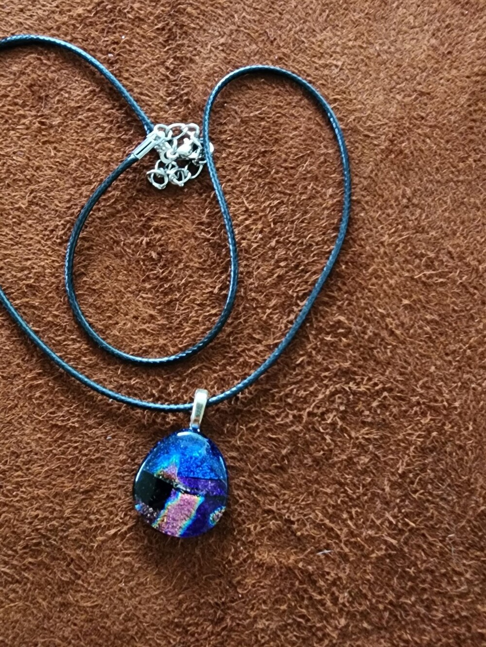 Art Glass Dichroic Glass Pendant Necklace in Blue Vintage Y2K